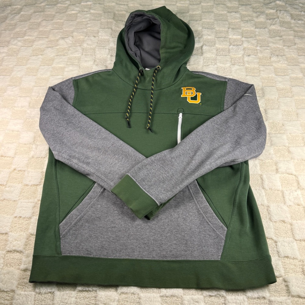 Nike Baylor Bears Hoodie Mens Large Green Gray BU NCAA Pullover Sweatshirt